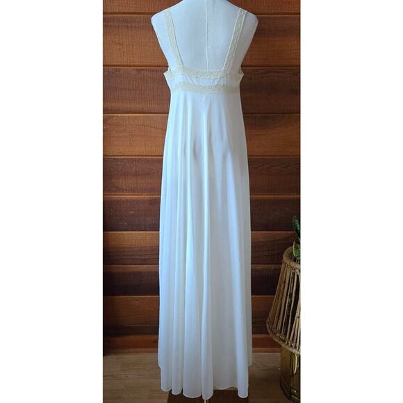 VTG Miss Elaine Ivory Lace Trim Sheer Maxi Dress M Coquette Bridal Romantic USA - Picture 4 of 10